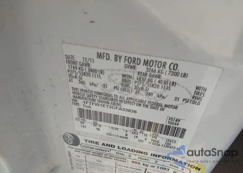 2012 Ford F-150 Platinum из США, поврежденный, VIN 1FTFW1ET3CFA33836